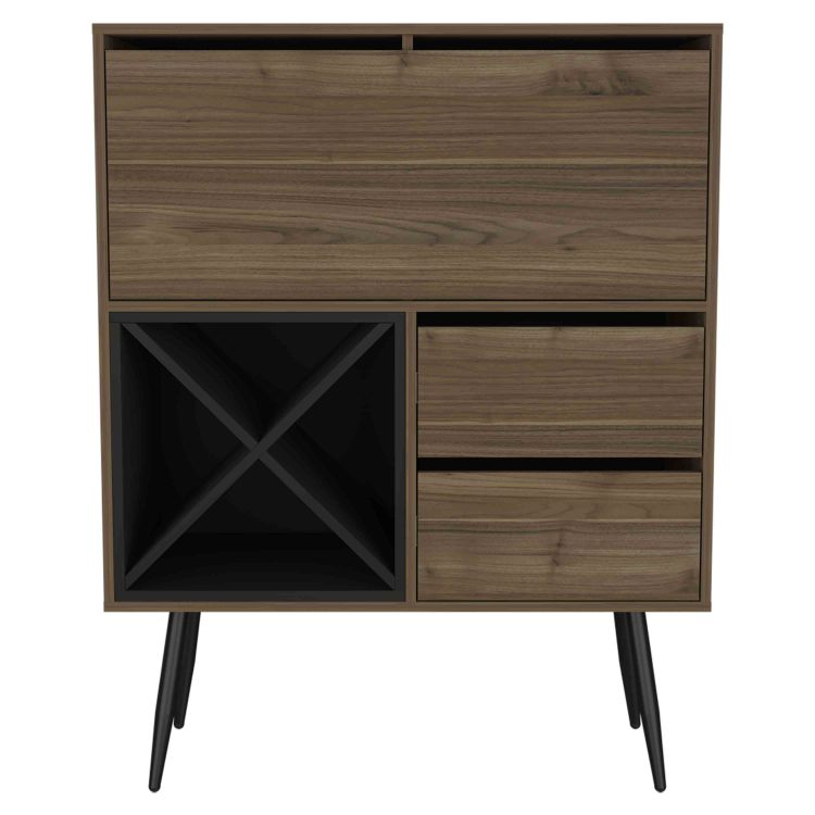 Prunus Bar Cabinet, One Cabinet, Two Drawers Mahogany Black