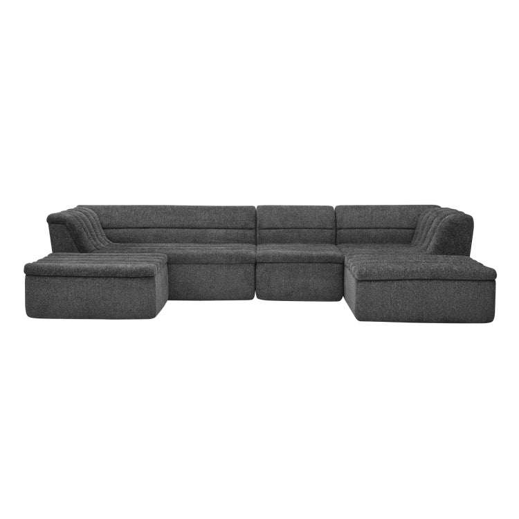 135" U Shaped Modular Sectional Sofa With Chaise And Movable Ottoman For Living Room, Chenille Upholstered Boneless Couches With Wave Shaped Armrest, No Pillows Included