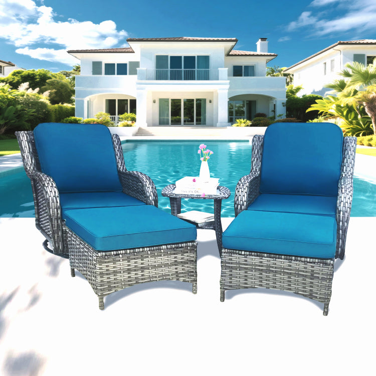 Wicker Patio Furniture Set 5 Piece Rattan Outdoor Sectional Conversation Sets With 2 Swivel Rocking Chairs,2 Ottomans And 1 Side Table For Porch Deck Garden