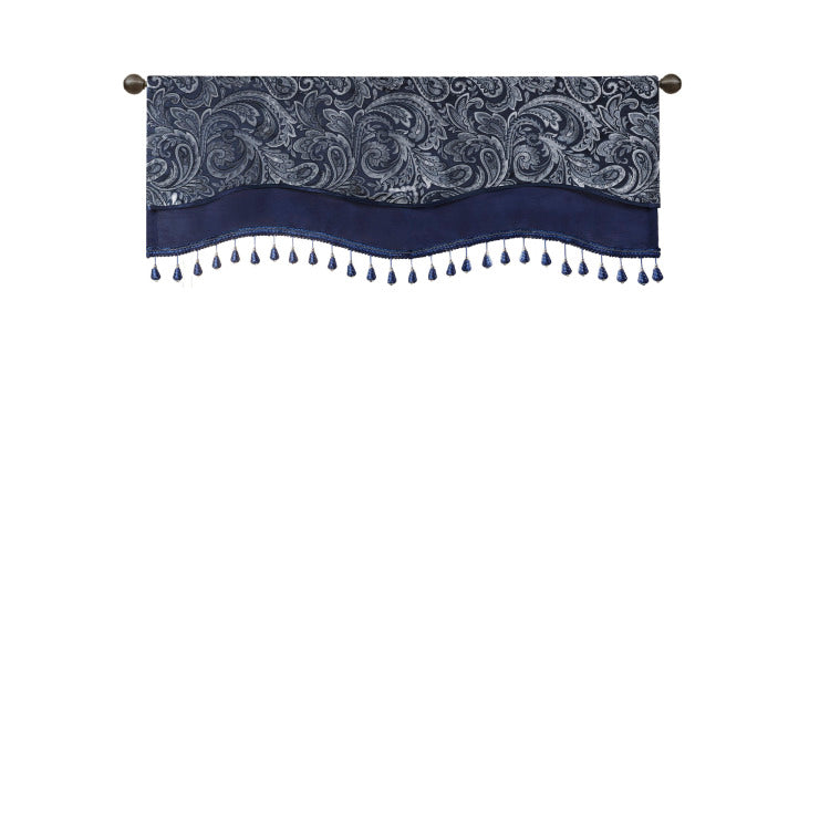 Jacquard Window Rod Pocket Valance With Ds Navy 50X18"