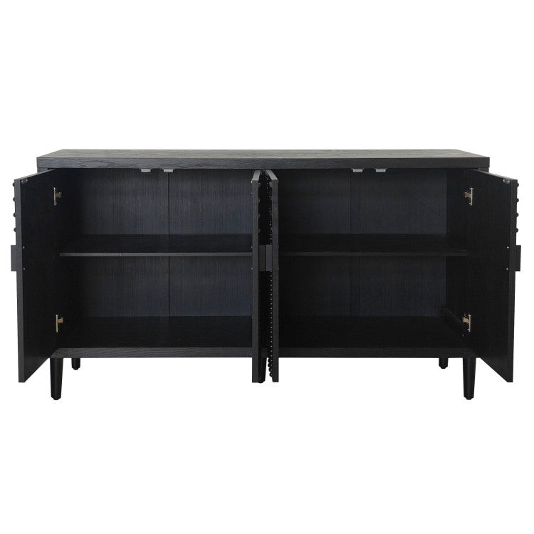 Modern Black Sideboard Cabinet With Decorative Nailhead Accents, Stylish Storage Solution For Dining & Living Rooms