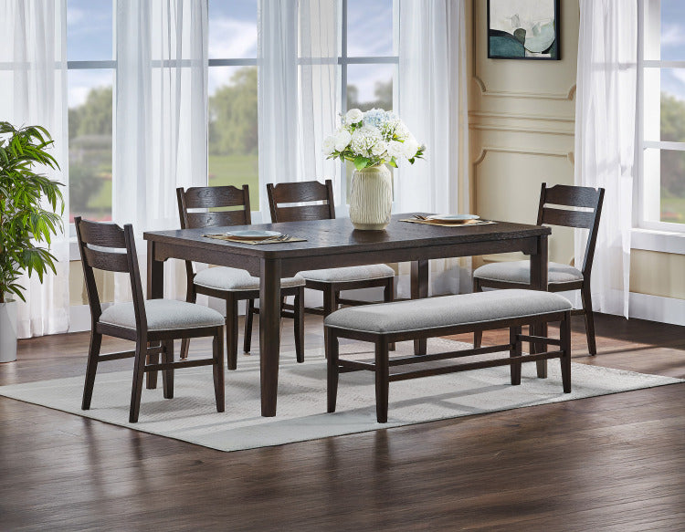 2Pc Dark Oak Finish Chair Dining Room Wooden Frame Gray Upholstery Seat Furniture