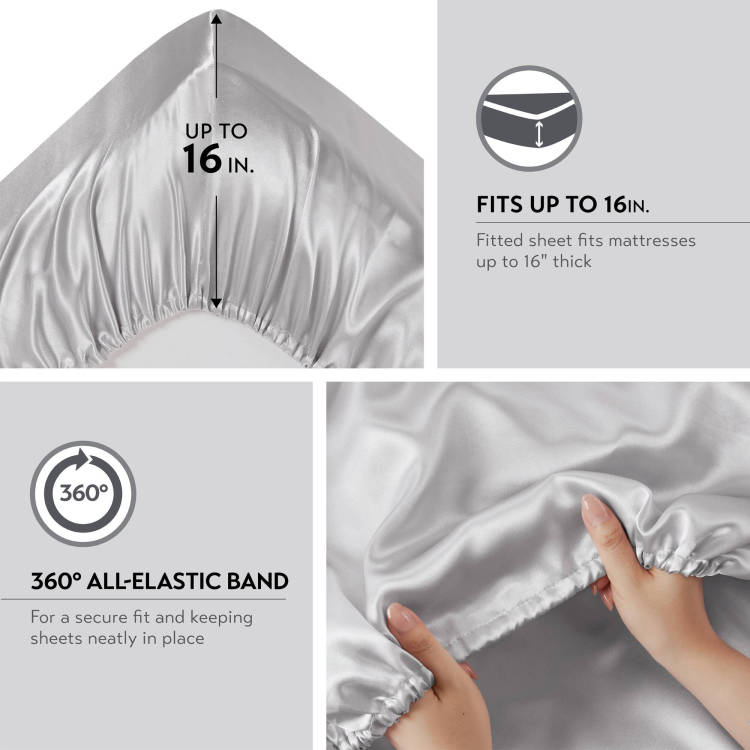 4 Pcs Twin Luxury Sheet Set Light Grey