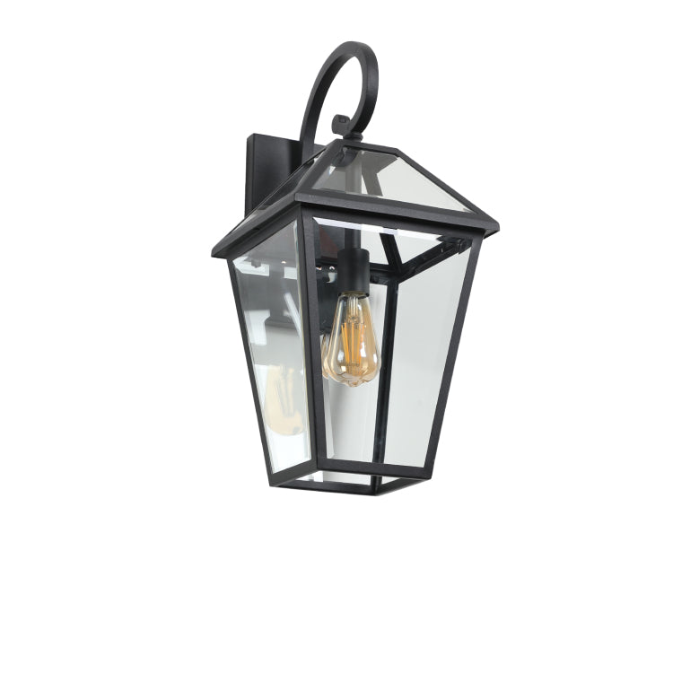21" H 1 Pack Outdoor Wall Lantern Light Modern Black Metal & Clear Glass Sconce For Porch, Patio, And Garden Lighting Bulb Not Included