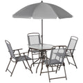 Outsunny 6 Piece Patio Dining Set For 4 With Umbrella, Outdoor Table And Chairs With 4 Folding Dining Chairs & Round Glass Table For Garden, Backyard And Poolside, Gray