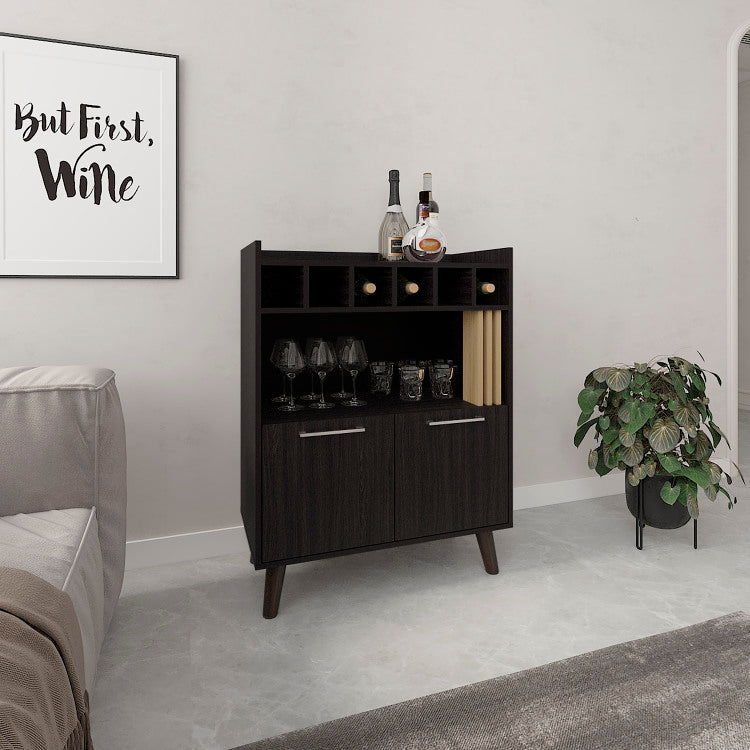 Vance 40" High Bar Cabinet With Six Bottle Cubbies, Two Double Door Cabients, Four Shelves, Living Room, Wine Rack, Liquoar Cabient Dark Wengue