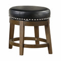 Round Swivel Stool Set Of 2, Black Faux Leather 360 Degree Swivel Seat Nailhead Trim Solid Wood Frame Brown Finish Transitional Style Furniture