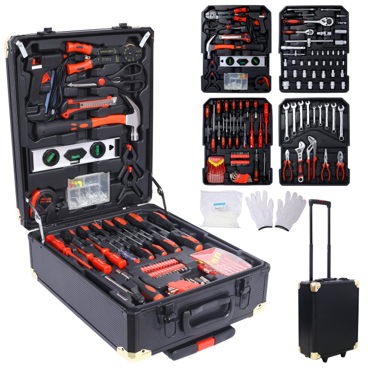 969Pcs Home Repair Tool Set Kit For Men, Toolbox Storage Case With 4 Drawers, General Household Tool Kit With Rolling Tool Box, Tool Set Kit For Maintenance, Garden, Homeowner, Handyman Black