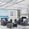 4 Piece Outdoor Patio Furniture Set, Outdoor Sectional Sofa With Tempered Glass Coffee Table And Cushions, Wicker Rattan Patio Set