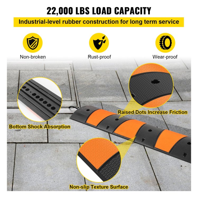 Rubber Speed Bump, 2 Pack 2 Channel Speed Bump Hump, 72.8" Long Modular Speed Bump Rated 22000 Lbs Load Capacity, 72.8 X 12.2 X 2.2 Garage Speed Bump For Asphalt Concrete Gravel Driveway 6 Ft
