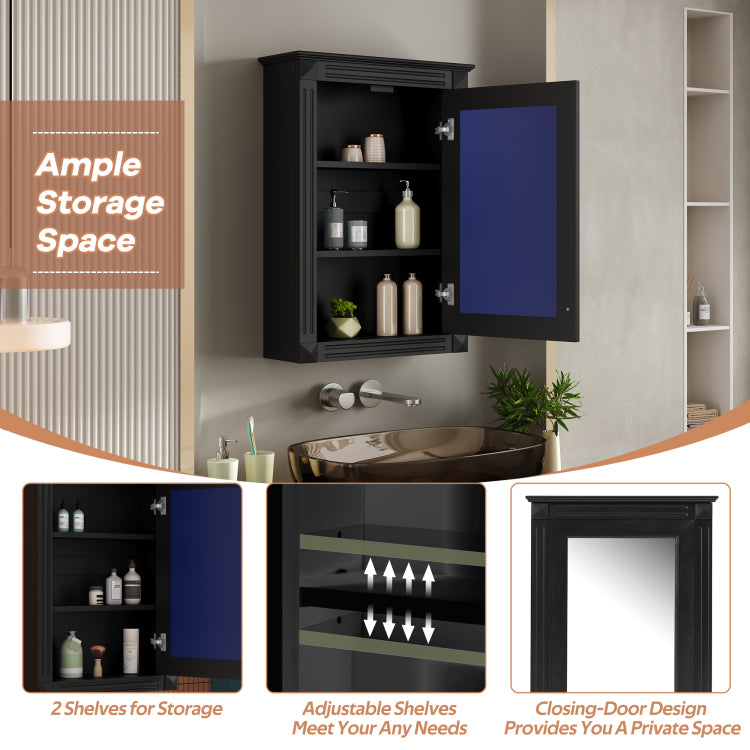20" Wall Mounted Bathroom Storage Cabinet With Mirror, Medicine Cabinet With Height Adjustable Shelf, Over The Toilet Space Saver Cabinet