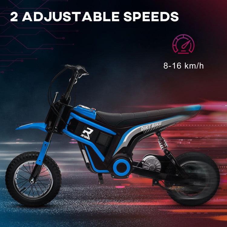 Aosom Electric Dirt Bike With Twist Grip Throttle, 24V 350W Off Road Electric Motorcycle, Up To 15 Mph With Brake, Music Horn, Rear Suspension For Ages 13 Years, Blue