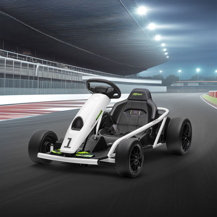 Aosom 24V 8.1 Mph Electric Go Kart, Drifting Car Battery Powered Ride On Toy Outdoor With Slow Start, Music, Horn Honking And Safety Belt, For 8 12 Years Old, White