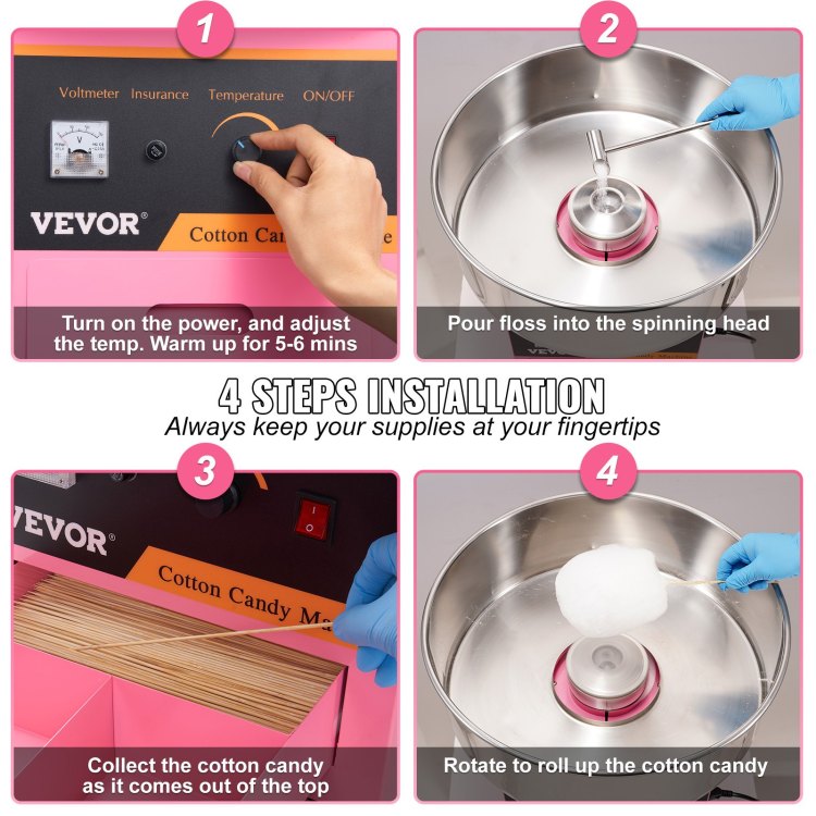 Electric Cotton Candy Machine, 1000W Candy Floss Maker, Commercial Cotton Candy Machine With Stainless Steel Bowl, Sugar Scoop, And Drawer, Perfect For Home Kids Birthday, Family Party Pink