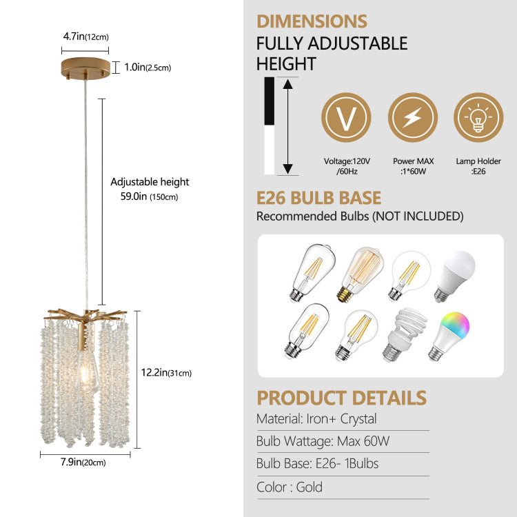 Luxury 3 Pack Crystal Pendant Lights, Elegant Golden Finish Chandelier With Waterfall Bead Design No Bulbs