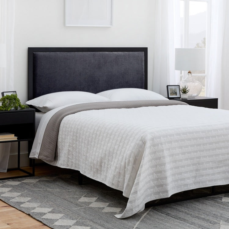 Metal Trim Upholstered Headboard, Queen, Navy