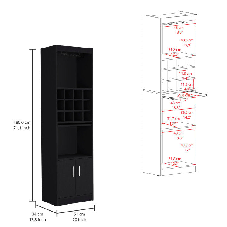 Kevil 71 Inch Tall Bar Cabinet 5 Tier Modern Bar Cabinet With Glass Holder Stemware Rack, Wine Cabinet, Liquor Cabinet, 12 Bottle Cubbies, 5 Shelves, And Pull Out Tray