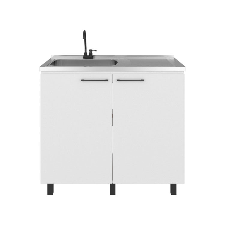Napoles Utility Sink Complete With Faucet, Freestanding Base With Legs And Deep Stainless Steel Basin, Modern Multi Purpose Sink For Kitchen, Laundry Or Utility Room, White