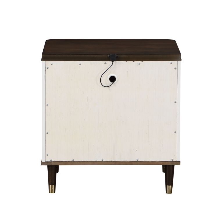 Modern Design White And Brown Finish 2 Drawers Nightstand With Usb Port Durable Wooden Bedroom Furniture 1Pc