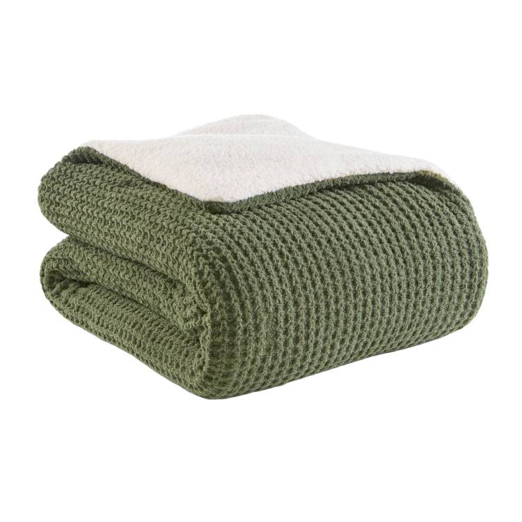 3 Pieces King Cal King Waffle Knit Chenille Comforter Set,Olive