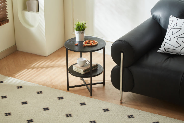 Small Round Side Table,2 Tiers Farmhouse End Table,Accent Tables For Small Spaces,Night Stands For Bedrooms Living Room,Coffee Tables With Storage Shelf,Black