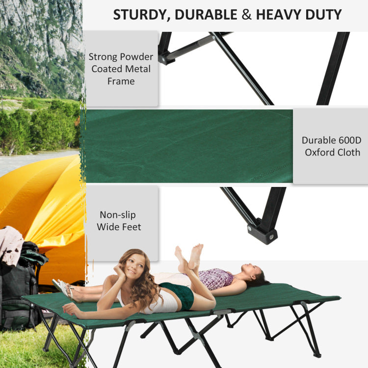 Outsunny 2 Person Folding Camping Cot For Adults, 50" Extra Wide Outdoor Portable Sleeping Cot With Carry Bag, Elevated Camping Bed, Beach Hiking, Green