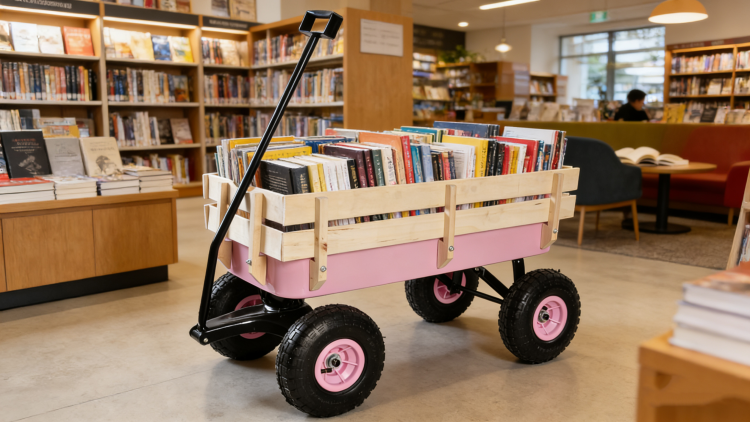 Outdoor Wagon All Terrain Pulling W Wood Railing Air Tires Garden Cart