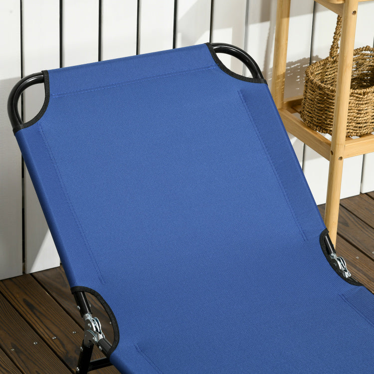 Outsunny 2 Piece Folding Chaise Lounge Pool Chairs, Outdoor Sun Tanning Chairs With 5 Level Reclining Back, Steel Frame For Beach, Yard, Patio, Blue