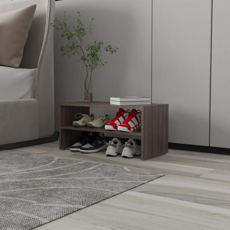 Gray Walnut Shoe Rack With 2 Shelves