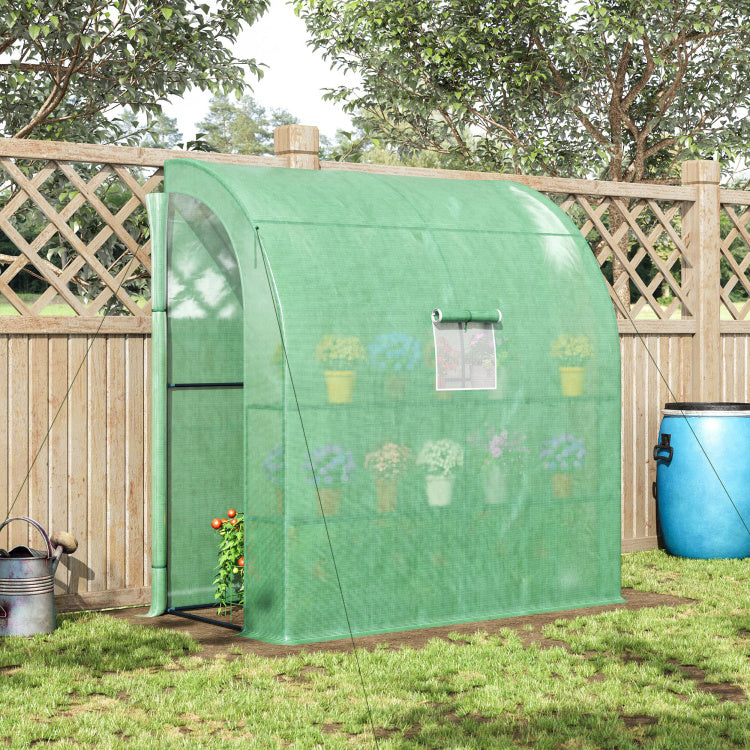 Outsunny 7' X 3' X 7' Lean To Greenhouse, Walk In Green House, Plant Nursery With 2 Roll Up Doors And Windows, Pe Cover And 3 Wire Shelves, Green