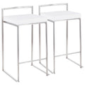 Contemporary Stackable Counter Stool In Stainless Steel With White Velvet Cushion Set Of 2