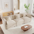 Mid Century Modern Couch 3 Seater Sofa With 2 Armrest Pillows And 3 Toss Pillows, Couch For Living Room Light Coffee Chenille