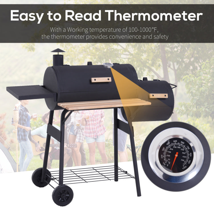 Outsunny 48" Steel Portable Backyard Charcoal Bbq Grill And Offset Smoker Combo With Wheels