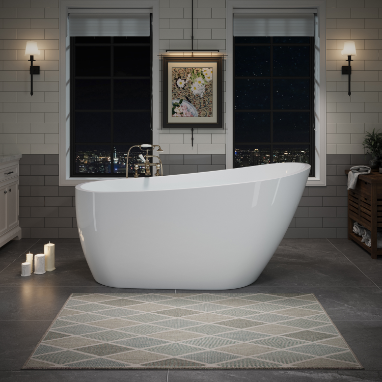 60" Acrylic Freestanding Bathtub, Stylish Deep Soaking Bathtub With Pop Up Drain & Integrated Overflow, Contemporary Stand Alone Bath Tub For Bathroom Spa Or Home Upgrade, Glossy White Th 26A04 60