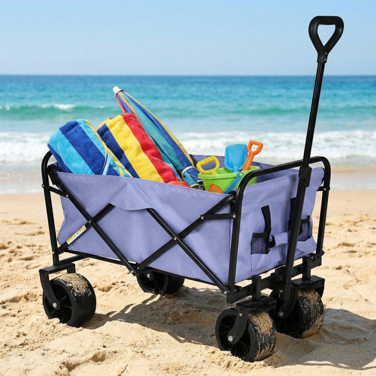 100L Collapsible Folding Beach Wagon Cart With 220Lbs Large Capacity, Wagons Carts Heavy Duty Foldable With Big Wheels For Sand, Garden, Camping