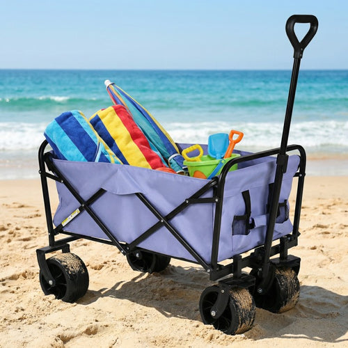 100L Collapsible Folding Beach Wagon Cart With 220Lbs Large Capacity, Wagons Carts Heavy Duty Foldable With Big Wheels For Sand, Garden, Camping