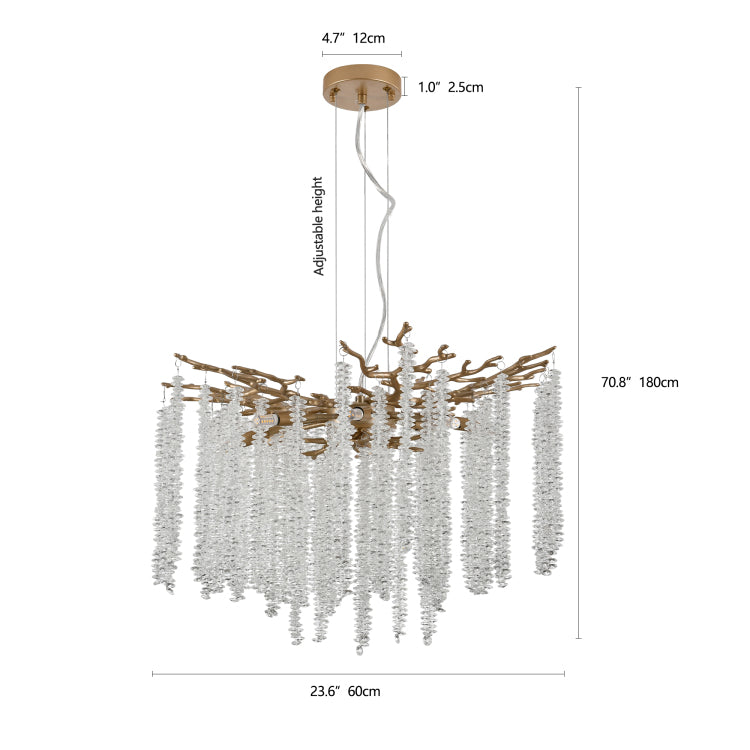 24 Inch Modern Golden Pendant Light With Cascading Crystal Strands, Ideal For Living Room, Dining Room And Foyer, High End Decorative Lighting Fixture Bulb Not Included