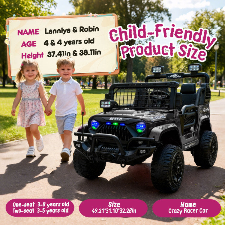 24V 100W*2 Two Seater Kids Ride On Car W Rc 3 Speed Adjustable,Led Headlights,4 Wheel Shock Absorption,Usb Mp3 Charging & Battery Indicator,Bluetooth & Music Electric Toy Car For Kids 3 8