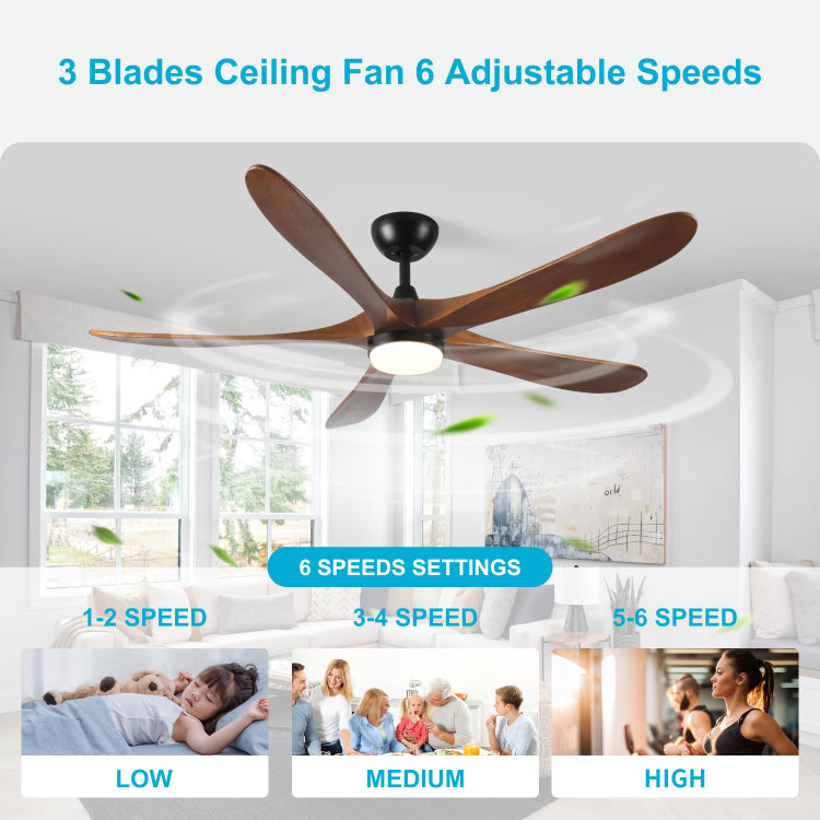 62 Inch Solid Wood With Remote Control With Light Led Modern Dc Dc Motor Indoor Outdoor 5 Blade For Patios, Bedrooms And Farmhouses