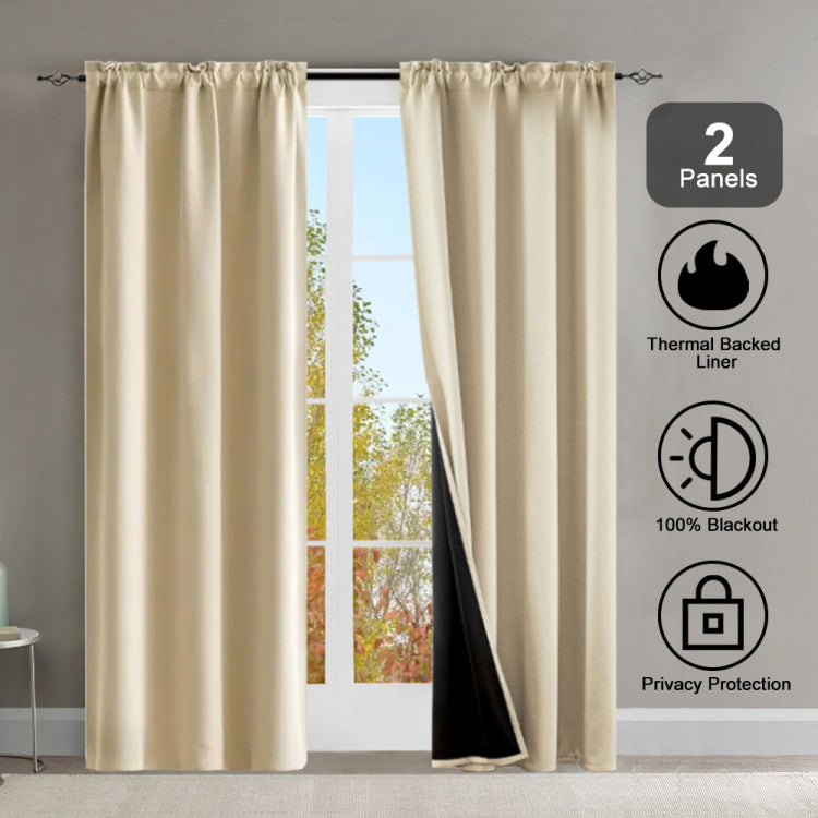 Blackout Indoor Curtain Grommets With Coating, Beige, 52*84 Inch, 2 Panels
