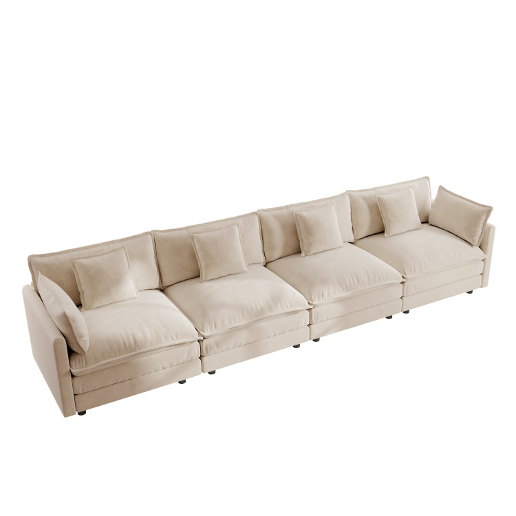 Free Combination Modular Sofa Free,4 Seater Sofa Comfy Chenille Fabric,Sectional Sofa Couch,Light Coffee Chenille