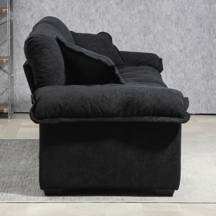 84" Chenille Sofa Small Sofa Loveseat Deep Seat Sofa Couch With 2 Throw Pillows & Memory Foam For Living Room Apartment Office Lounge Black