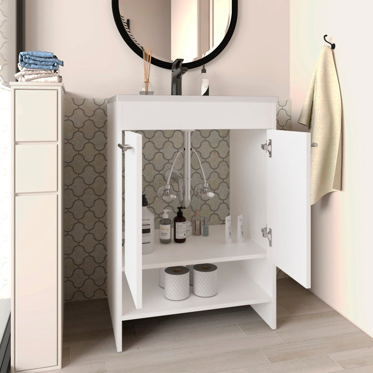 Lorenzo Floor Vanity With Four Drawers And Two Open Shelves, White