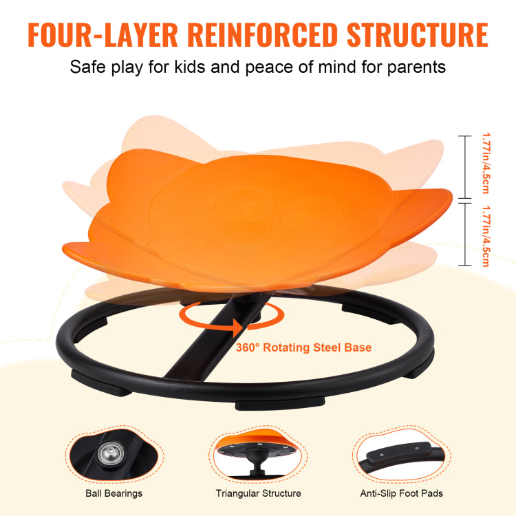 Elephant Kids Swivel Chair, 220 Lbs Capacity, 360 Spinning Chair, Autistic Kids Sensory Toy Chair With Non Slip Metal Base, Toddler Sit And Spin Chair For Coordination Balance Focus Orange