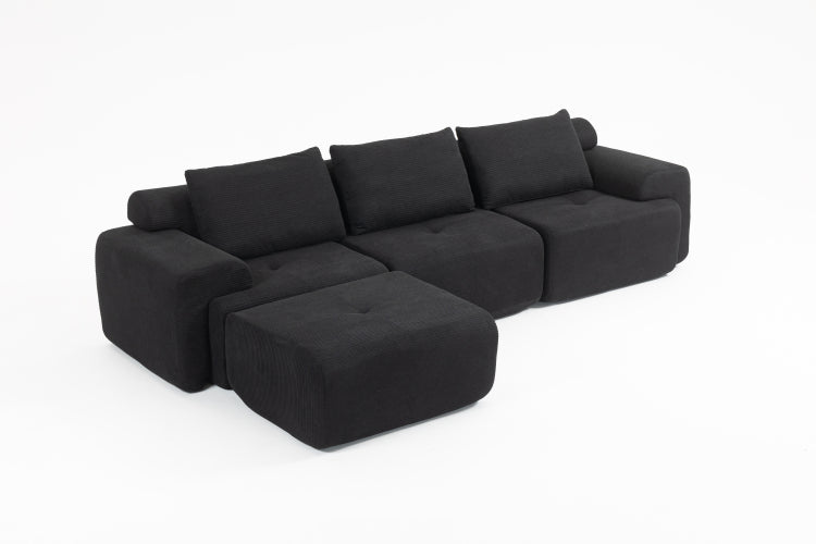 L Shaped Sectional Couches For Living Room With Memory Foam & Steel Frame No Assembly Convertible Sofa Bed, Corduroy Fabric Compression Sofa, Modular Couch For Apartments,Bedrooms,Home Theate,Black