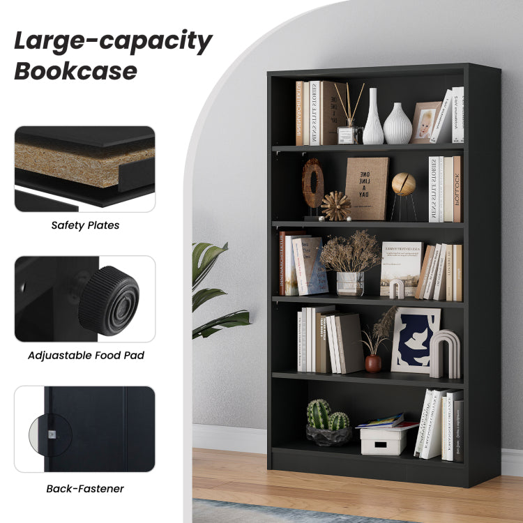 5 Shelf Modern Wood Bookshelf 60 Inch Tall, Wide Manga & Bookcase For Bedroom & Living Room Library Bookcase