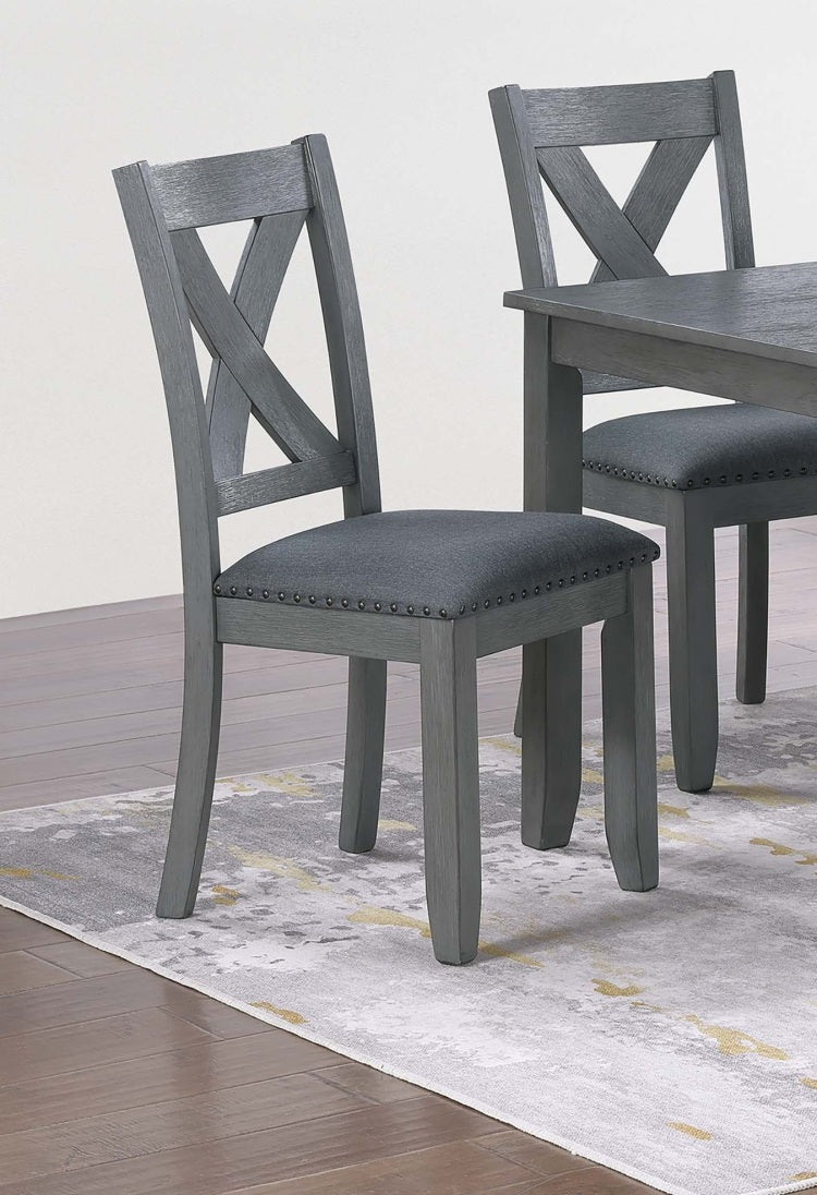 Gray Finish Dining Table 6X Chairs 7Pcs Dining Set Cushion Seat Nailhead X Cross Back Chairs Dining Room Furniture Modern Style