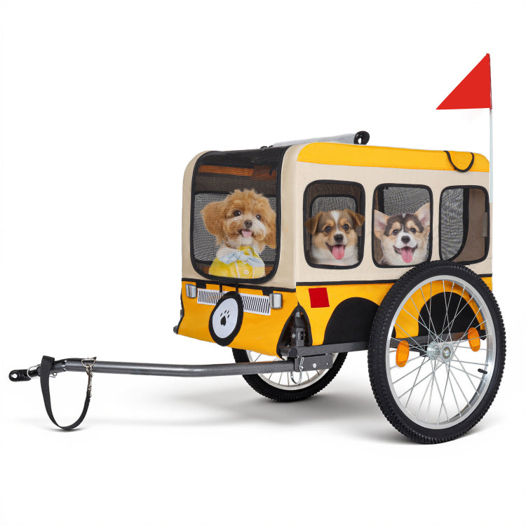 Large Folding Bike Trailer For Dogs 20 2 1 8 Inches Wheels, Heavy Duty Steel Frame, Spacious Design, All Terrain Cycling, Jogging & Camping Adventure, Yellow