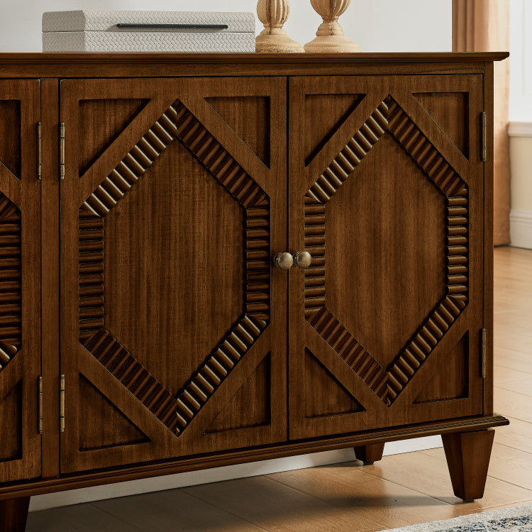 65.2" Mid Century Modern Sideboard Buffet Cabinet With Storage, Symmetrical Geometric Accent Coffee Bar Wine Bar Storage Cabinet, Large Console Table For Living Room Entryway Kitchen, Walnut