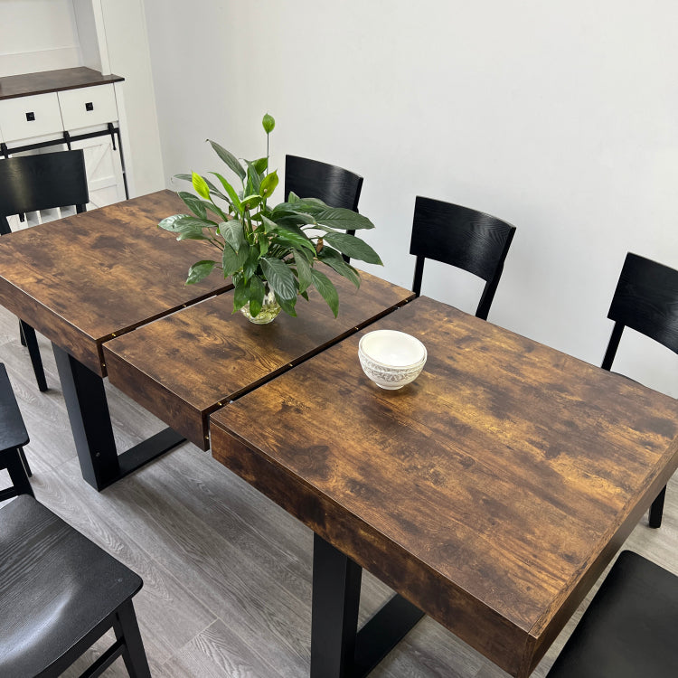 Extendable Dining Room Table For 6 8 10, Modern Farmhouse Wooden Kitchen Expanding Table, Long Large Expandable Dining Room Conference Table